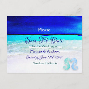 Cartão Postal De Anúncio Casamento Tema Oceano Praia Salve a Data