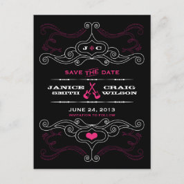 Cartão Postal De Anúncio Casamento Temático de Música Rock 'n' Roll Rosa e 