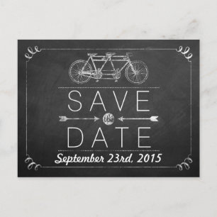 Cartão Postal De Anúncio Casamento Tipografia Quadro-negro Bicicleta Tandem