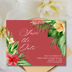 Cartão Postal De Anúncio Casamento Tropical Floral Beach Salvar a Data