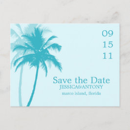 Cartão Postal De Anúncio Casamento Tropical Palm Trees Salvar a Data