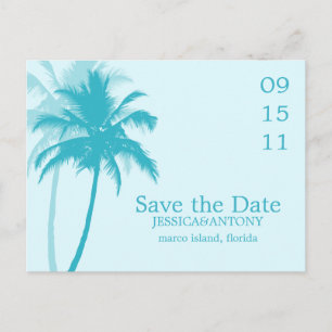 Cartão Postal De Anúncio Casamento Tropical Palm Trees Salvar a Data