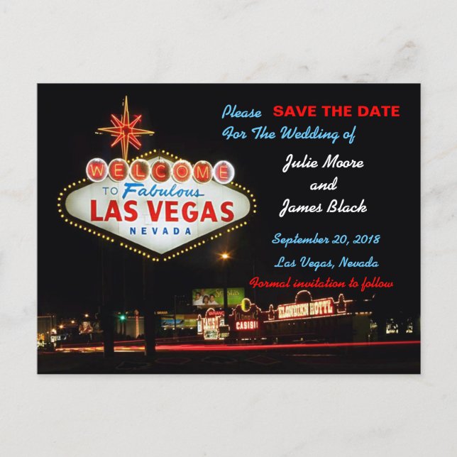 Cartão Postal De Anúncio Casamento Único Em Las Vegas Salvar A Data (Frente)
