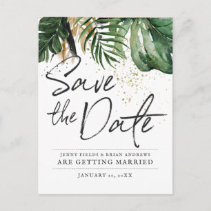 Cartão Postal De Anúncio Casamento Verde Glamouroso de Verão Salve a Data