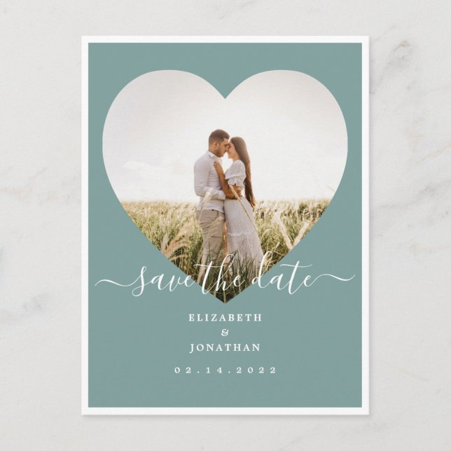 Cartão Postal De Anúncio Casamento Verde Menta Rústico Foto Save The Date (Frente)