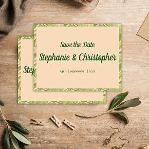 Cartão Postal De Anúncio Casamento Verde Tropical e Blush