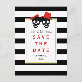 Cartão Postal De Anúncio Casamento vermelho de Halloween do casal de crânio