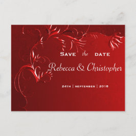 Cartão Postal De Anúncio Casamento Vermelho Elegante Salvar a Data