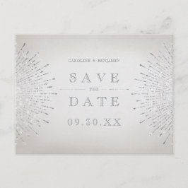 Cartão Postal De Anúncio Casamento vintage de deco de brilho prateado salva