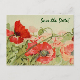 Cartão Postal De Anúncio Casamento Vintage, Flores Papoulas Vermelhas Salva