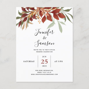 Cartão Postal De Anúncio Casamento Virtual Boêmio Rústico de Aquarela de Ou