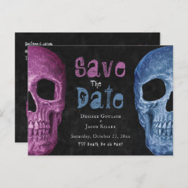 Cartão Postal De Anúncio Caveira Gótica Azul Cor-De-Rosa Salvar A Data