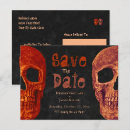 Cartão Postal De Anúncio Caveira Gótica Laranja Preto Salvar a Data
