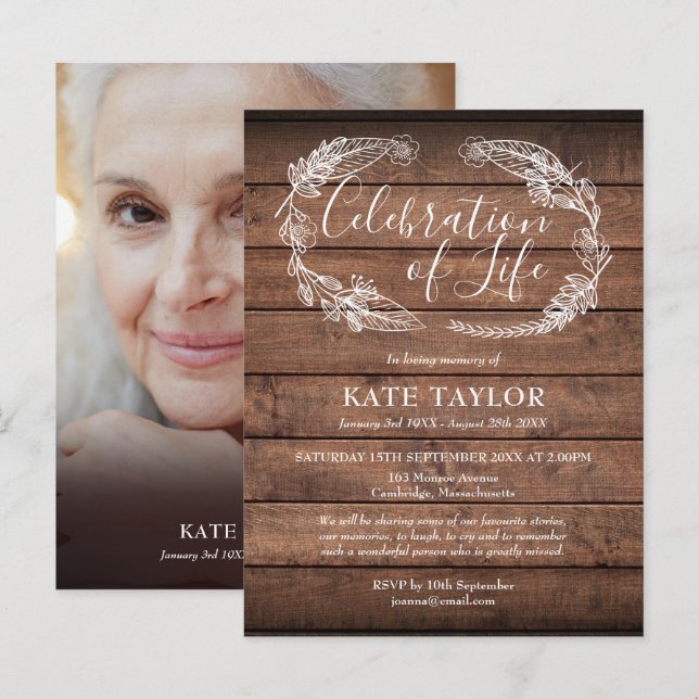Cartão Postal De Anúncio Celebração da Vida em Madeira Rústica Foto (Frente/Verso)