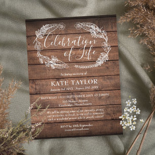 Cartão Postal De Anúncio Celebração de Vida Funeral em Madeira Rústica