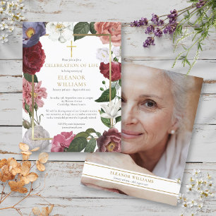 Cartão Postal De Anúncio Celebração Floral da Vida Cruz Dourada Foto