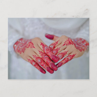 Cartão Postal De Anúncio Celebração Vermelha e Branca de Mehndi Henna