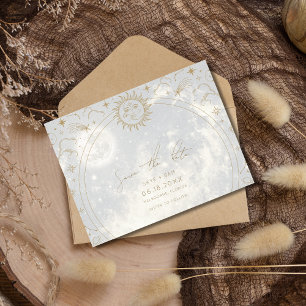 Cartão Postal De Anúncio Celestial Sun Moon Stars Casando Salve a Data