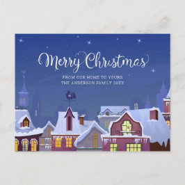 Cartão Postal De Anúncio Cena de Natal de Inverno nos Telhados Férias