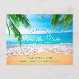 Cartão Postal De Anúncio Cena de Praia Salve a Data