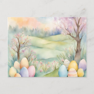 Cartão Postal De Anúncio Cena de Primavera de Pastel de Aquarela