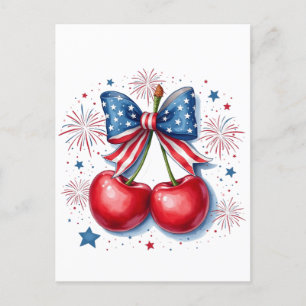 Cartão Postal De Anúncio Cerejas com Arco Coquette 4 de julho Americano