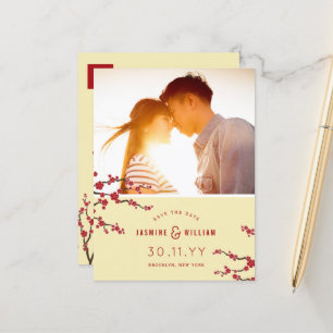 Cartão Postal De Anúncio Cerejeiras Vermelhas Sakura Foto Salvar a Data