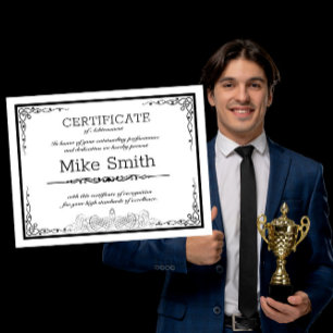 Cartão Postal De Anúncio Certificado de reconhecimento editável para qualqu