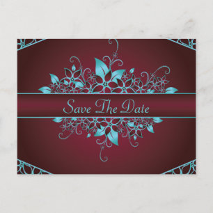 Cartão Postal De Anúncio Céu Borgonha Floral Elegante Casamento