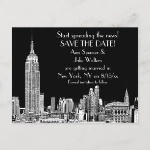 Cartão Postal De Anúncio Céu de NYC 01 Gravado DIY BG Cor Salvar a Data