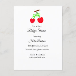 Cartão Postal De Anúncio chá de bebê cereja vermelha laço verde adicionar Q