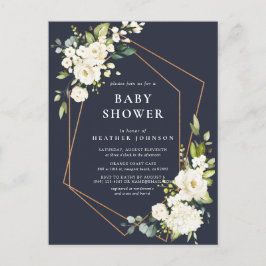 Cartão Postal De Anúncio Chá de Bebê Floral Geométrico de Cobre Azul Branco