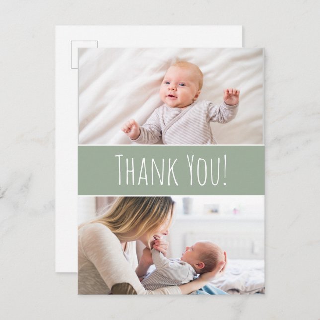 Cartão Postal De Anúncio Chá de Bebê Menino Verde Moderno Fofo Obrigado (Frente/Verso)