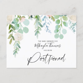 Cartão Postal De Anúncio Chá de fraldas Adiado Aquarela Verde Floral