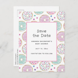 Cartão Postal De Anúncio Chá de fraldas de padrão de Rosquinha colorido bon