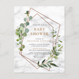 Cartão Postal De Anúncio Chá de fraldas Geométrico Eucalyptus Marble Cobre