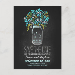 Cartão Postal De Anúncio Chalkboard salvar a data - Floral Mason Jar
