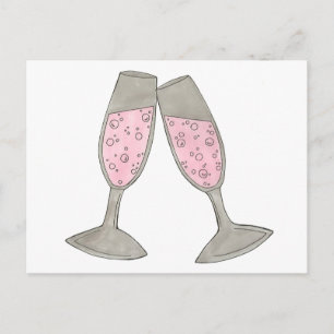 Cartão Postal De Anúncio Champagne Rosa Salva a Data Casamento Noiva Noivo