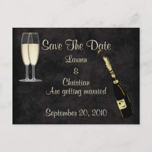 Cartão Postal De Anúncio Champagne Save The Date (Preto)
