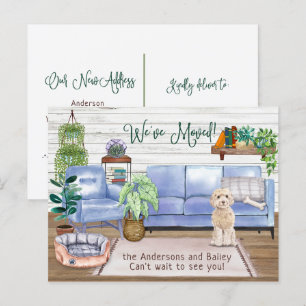 Cartão Postal De Anúncio Champaign Cockapoo Aconchegante Nova Casa Mudança