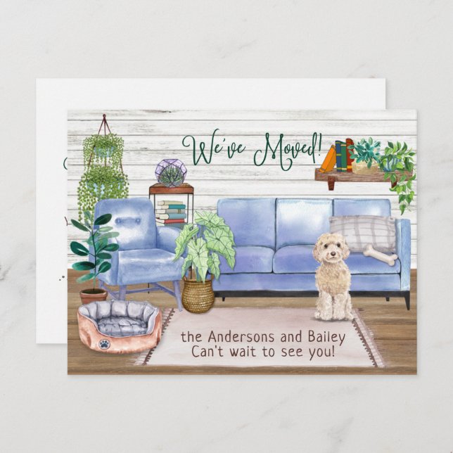Cartão Postal De Anúncio Champaign Cockapoo Aconchegante Nova Casa Mudança (Frente/Verso)