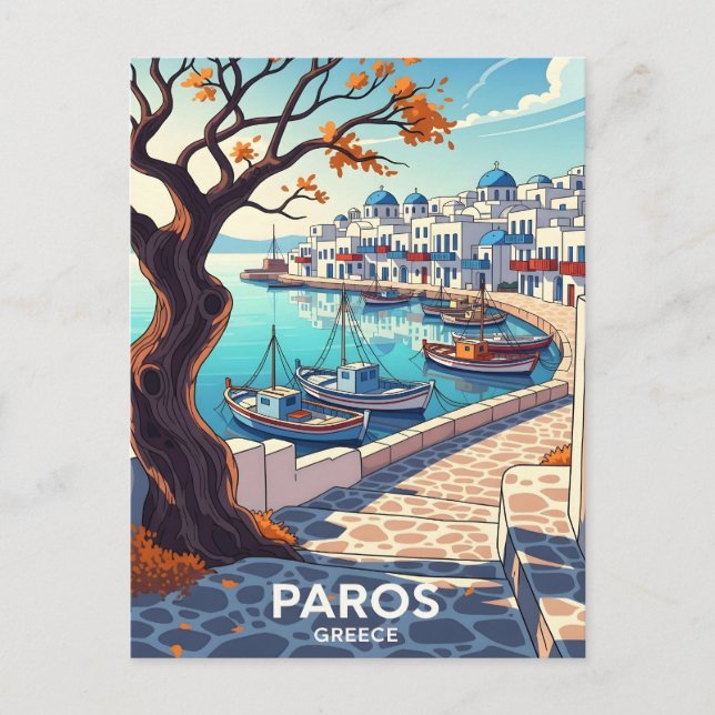 Cartão Postal De Anúncio Charming Paros Greece harbor scene (Frente)