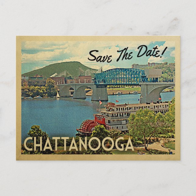 Cartão Postal De Anúncio Chattanooga Salve a Data Tennessee (Frente)