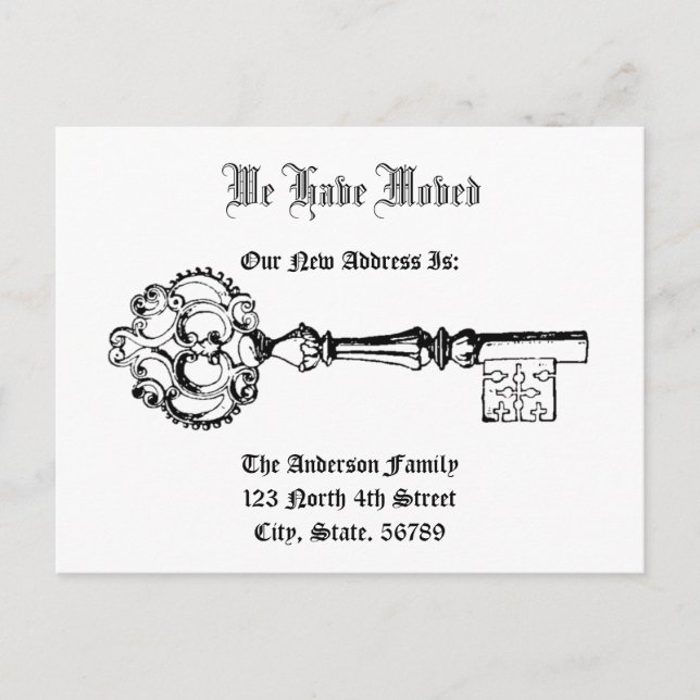 Cartão Postal De Anúncio Chave da Era Vitoriana Antiga Nova Casa (Frente)