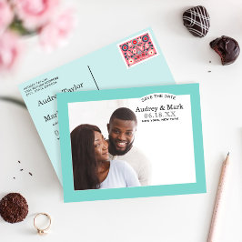 Cartão Postal De Anúncio Chic Azul Água Fotografia de Casamento Salvar a Da