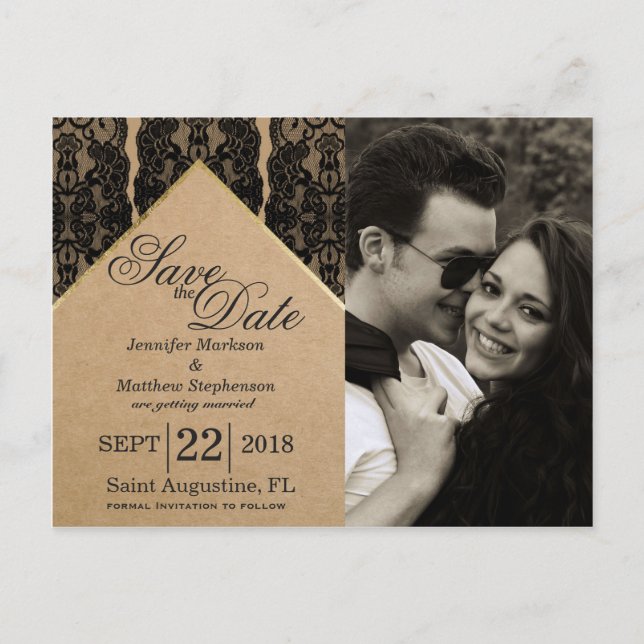 Cartão Postal De Anúncio Chic & Classy Black Lace, Dourado e papel de Recic (Frente)