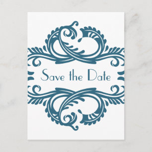 Cartão Postal De Anúncio Chic Damask Save the Date Postcard, Blue