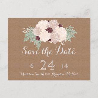 Cartão Postal De Anúncio Chic Floral Save the Date- Dark Wine Accent