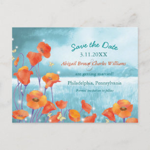 Cartão Postal De Anúncio Chic Poppy Casamento Salve a Data
