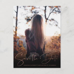 Cartão Postal De Anúncio Chic rosa gold salvar a data de carregar sua foto